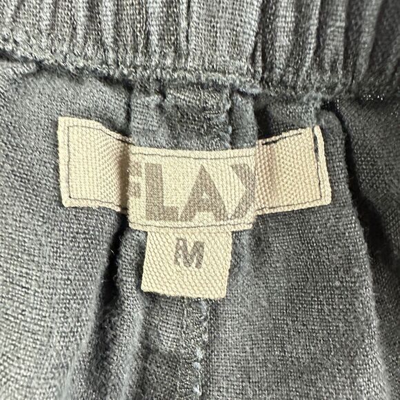 FLAX Linen Pants Women Medium Black Flowy Lagenlook Quiet Luxury Coastal Pull On - Picture 13 of 15